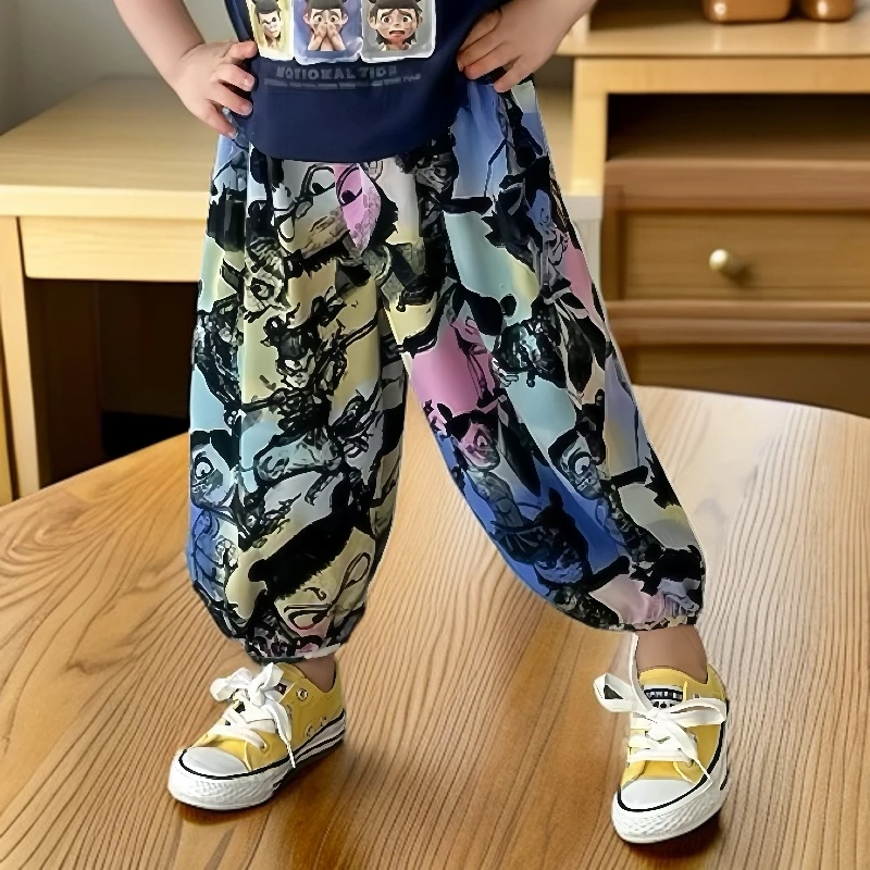 儿童冰丝弹力防蚊裤哪吒夏季薄款潮酷宽松束腿裤灯笼裤男童女童