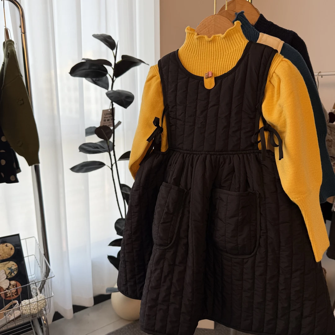 童装裙子套装冬季连衣裙夹棉保暖森系系带洋气生日公主裙马甲裙潮