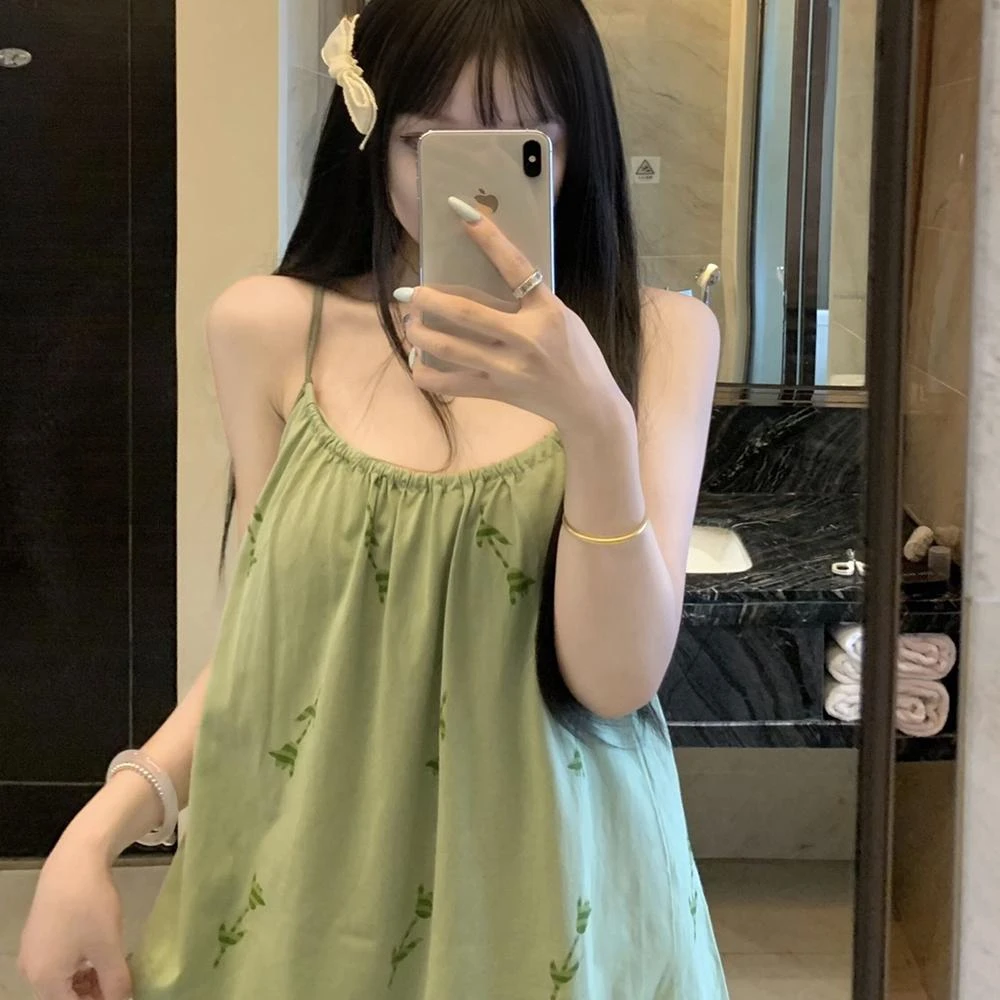 女士夏天冰凉睡衣女款爆款2025新款夏季纯欲吊带纯棉睡裙可外穿夏