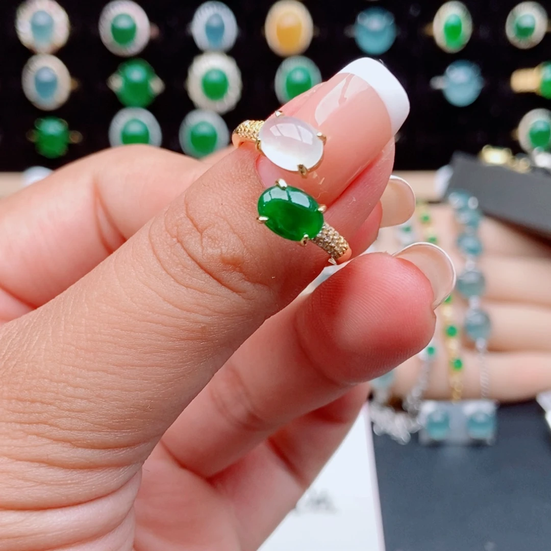 翡翠银S925镶嵌戒指62