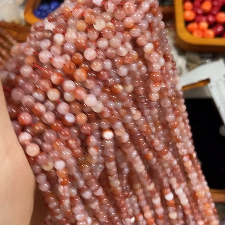 合金玛瑙/玉髓珠宝半成品一条4.8mm飘花南红圆珠