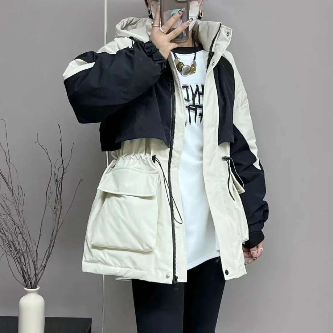 【海岛简爱】女款中长款拼接收腰显瘦冬季外套 8367