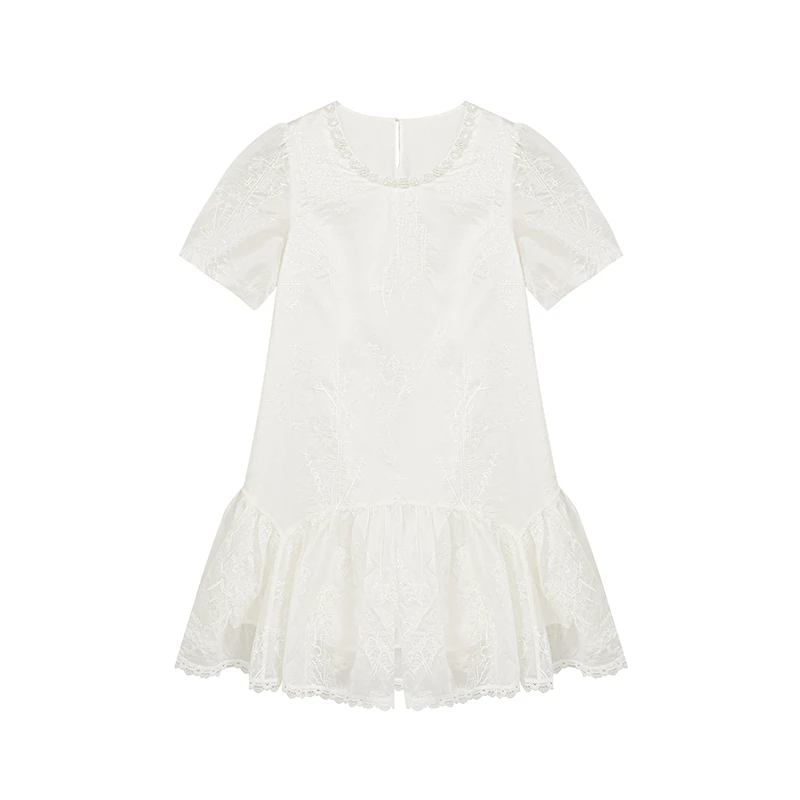 【女乔专属】立体绣花拼接裙摆中长裙N2617