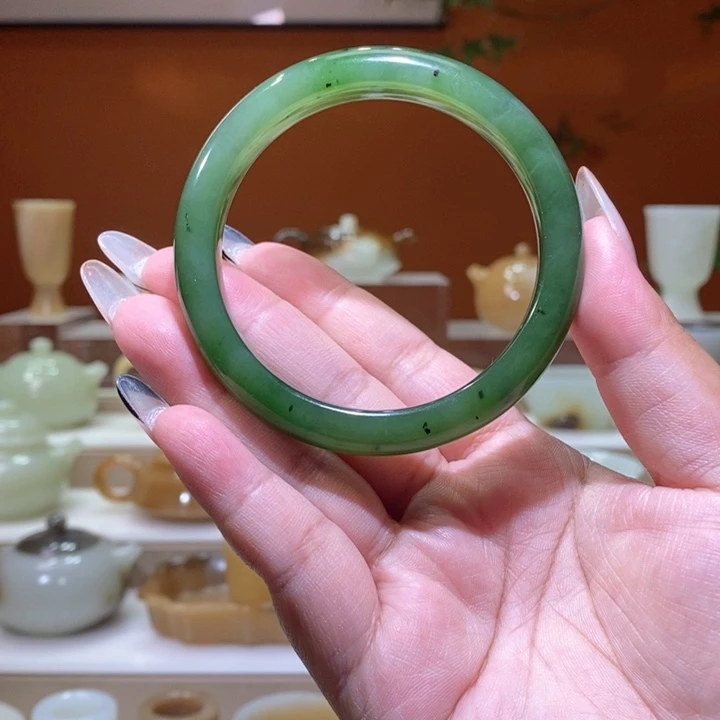 未镶嵌和田玉摆件俄碧玉菠菜绿手镯福利57.5mm