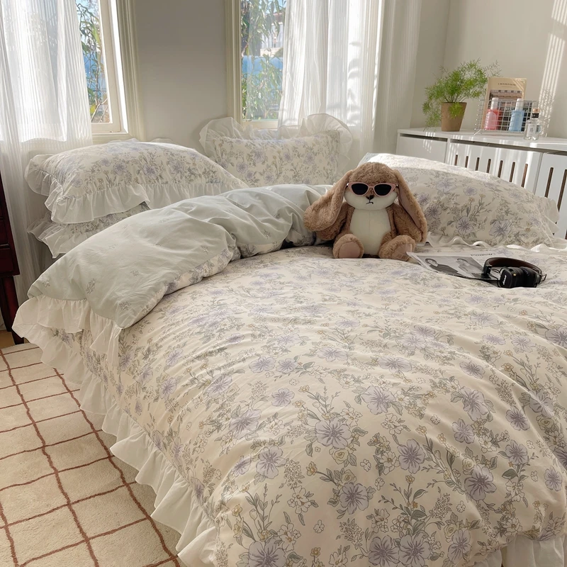 2025新款全棉花边四件套纯棉三件套床单款亲肤柔软1.5m1.8m床笠款