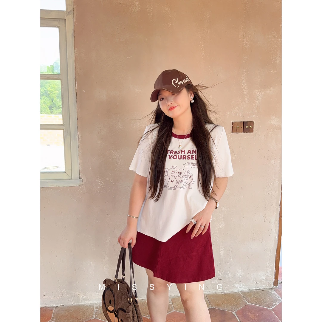 应小姐【水果派对】微胖大码显瘦夏季温柔重工时尚印花短袖T+半裙