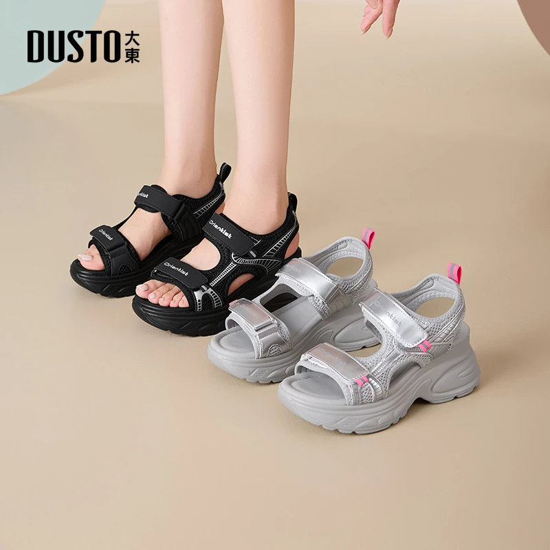 大东运动凉鞋女夏季2025新款户外休闲厚底增高魔术贴学生外穿1309