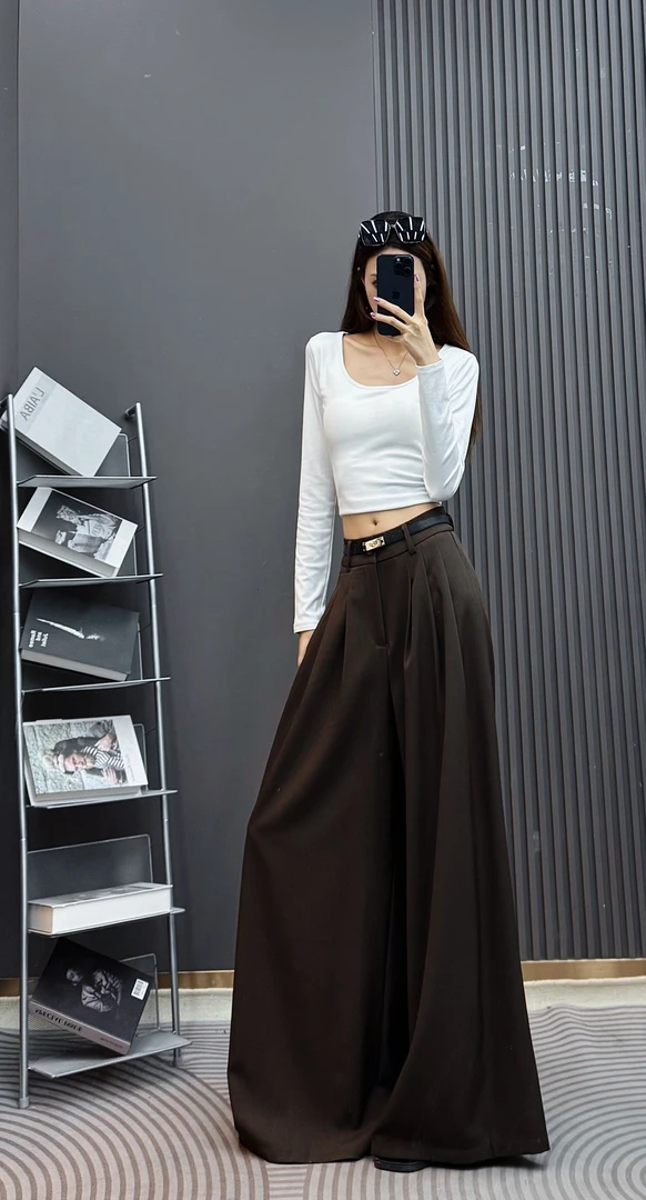 早秋款高级腰带休闲显高显瘦显腿长百搭宽松垂感阔腿裤裙裤805