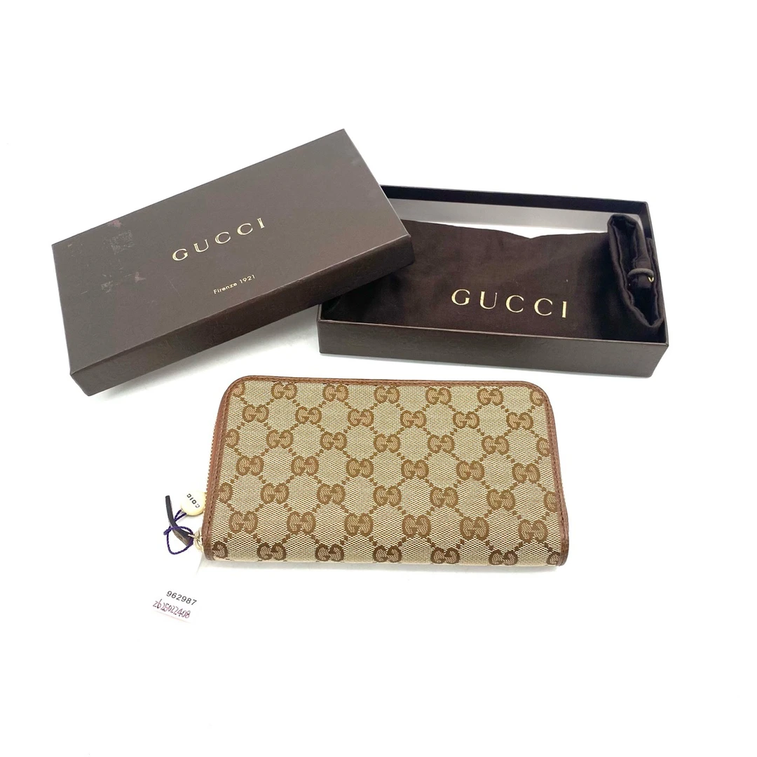 全新未使用 GUCCI/古驰 经典老花拉链钱包 尺寸20/10