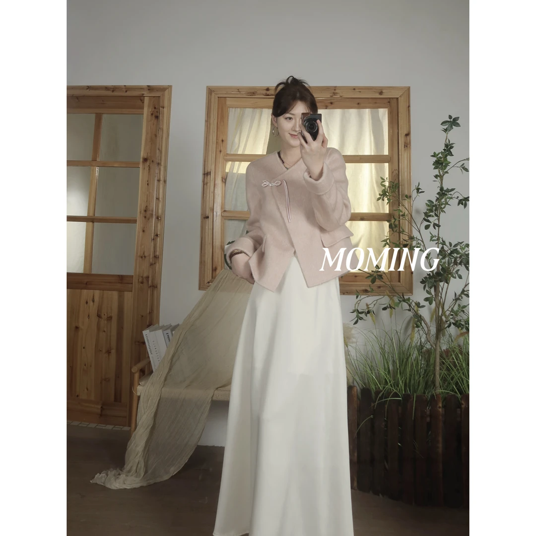 MOMING反季新品 新中式手工盘扣温柔感短款双面尼外套