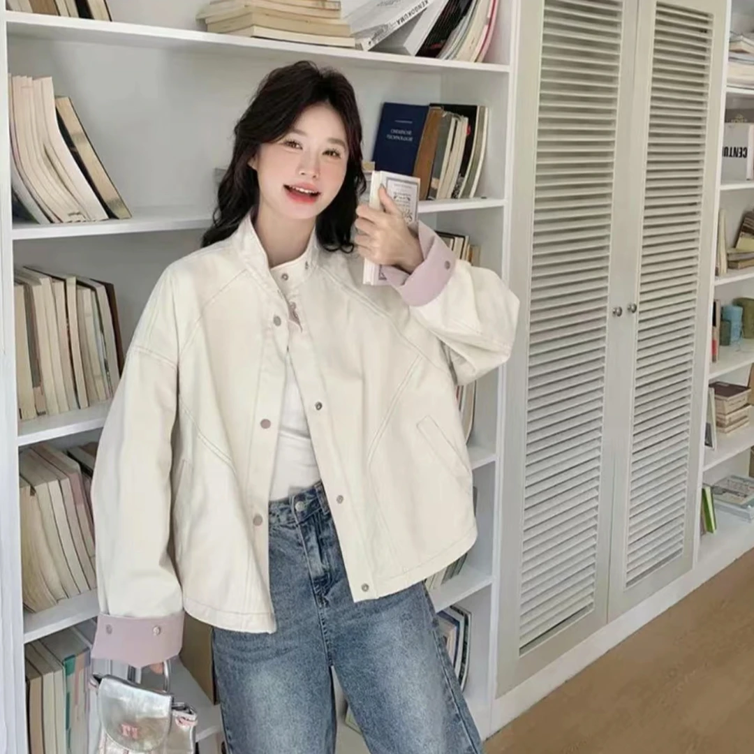 2025新款宽松撞色休闲工装立领外套秋百搭短款夹克百搭上衣125款