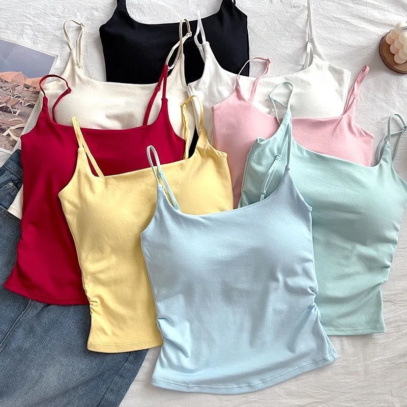 纯欲甜辣吊带背心女内搭外穿美背带胸垫褶皱设计感修身显瘦上衣Z