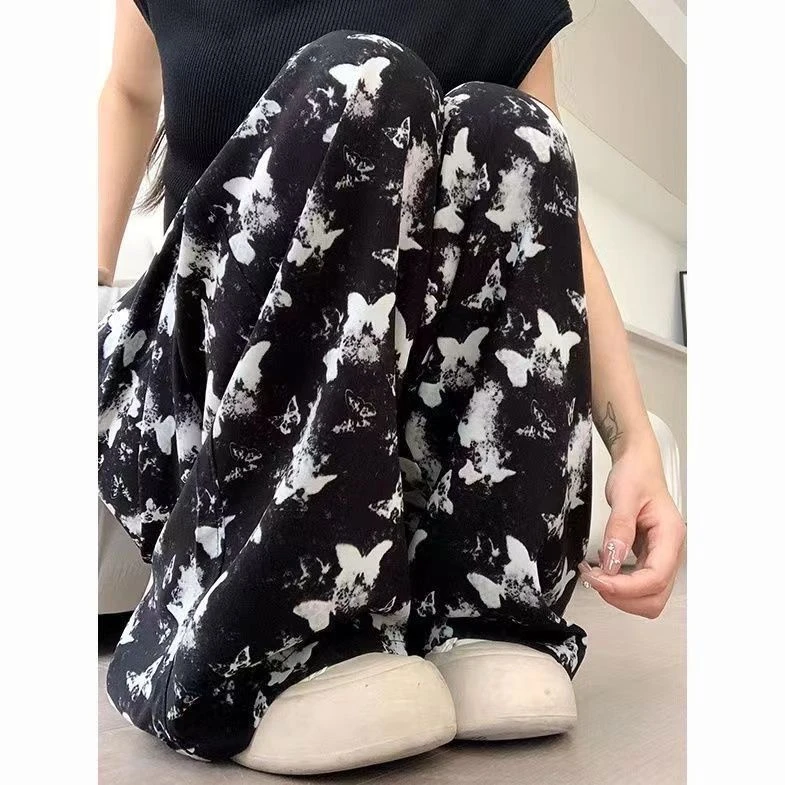 浪子闲话冰丝水墨画国风阔腿裤女夏薄款垂感慵懒休闲防蚊休闲裤