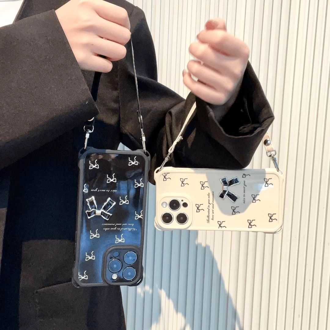 四角防摔壳蝴蝶结英文适用苹果16手机壳华为P80荣耀vivoppo小米15