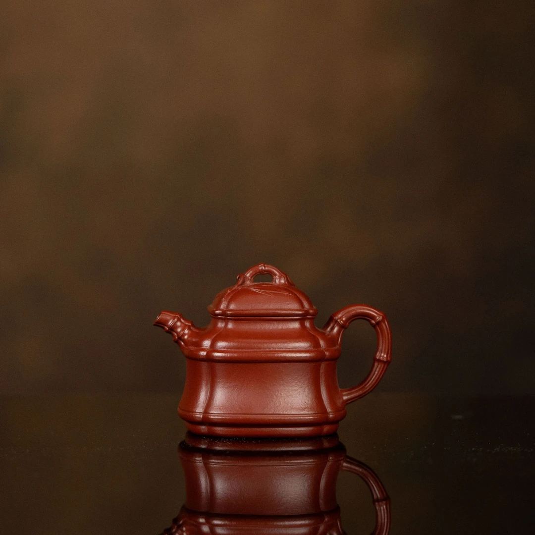 【利贞l小竹鼎】原矿朱泥90cc手工制宜兴紫砂壶JST