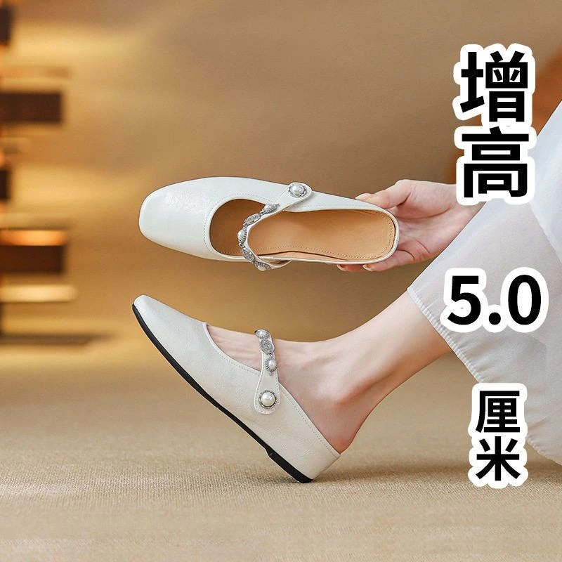 银色单鞋子2025包头孕妇玛丽珍鞋一脚蹬半托法式半拖鞋女夏外穿