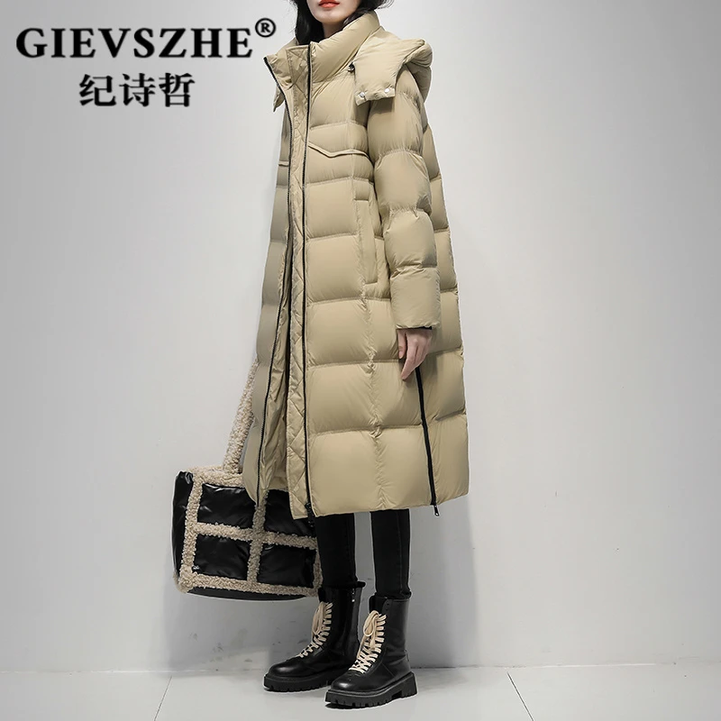 纪诗哲中长款过膝羽绒服女2025冬季新款韩版白鸭绒小个子加厚外套
