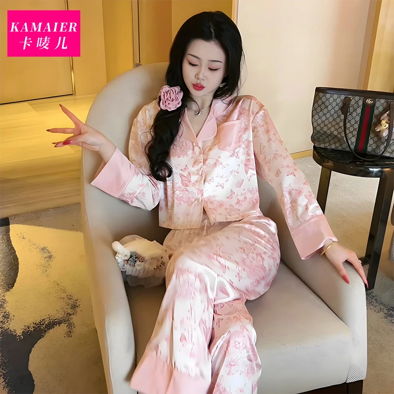 (蝶妹儿)睡衣女秋季新款气质休闲小短款显瘦柔软透气家居服外穿