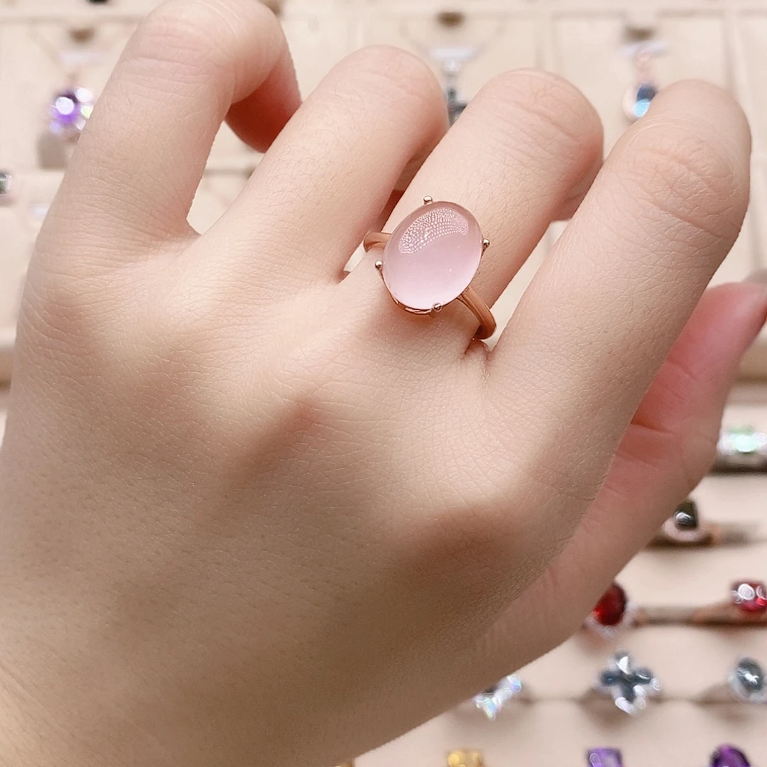 芙蓉石戒指银S925镶嵌戒指