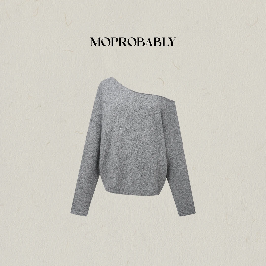 Moprobably李予诺「绒蕙」极简风慵懒气质斜肩套头针织毛衫L5376007