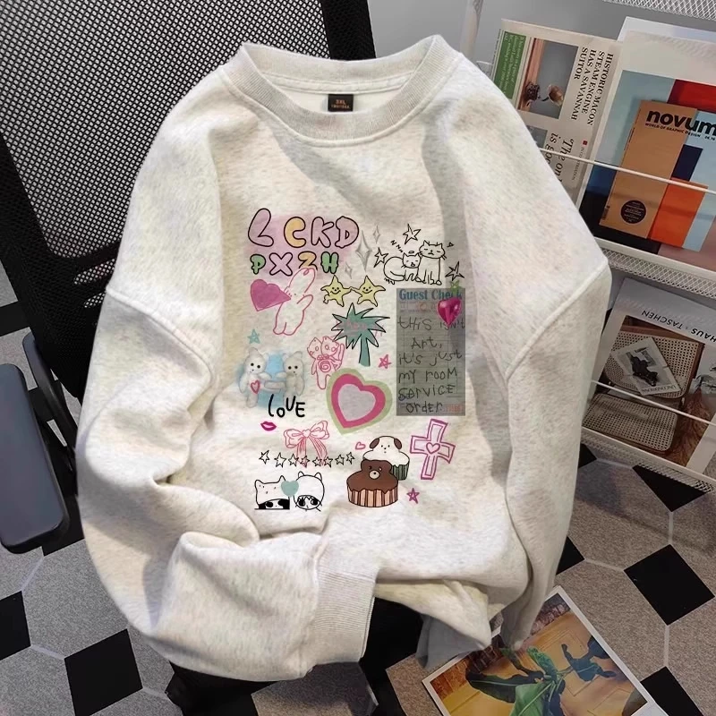 凯颂大码300斤美式休闲学院风圆领卫衣男女秋冬季宽松显瘦上衣