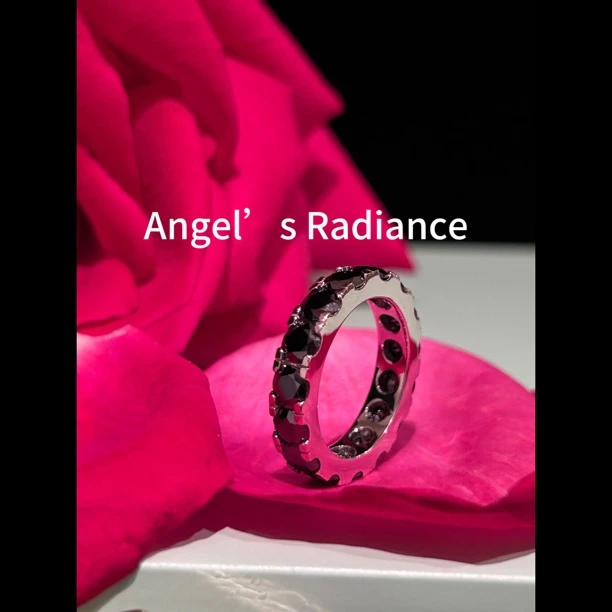 925银莫桑石戒指 高定满钻黑色S925银镀真金爆款戒指百搭时尚银戒