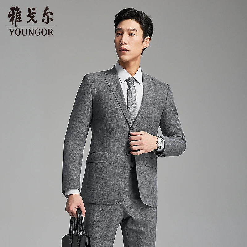 【50%绵羊毛】雅戈尔秋季新款男士商务休闲隐条纹肌理感西服215146