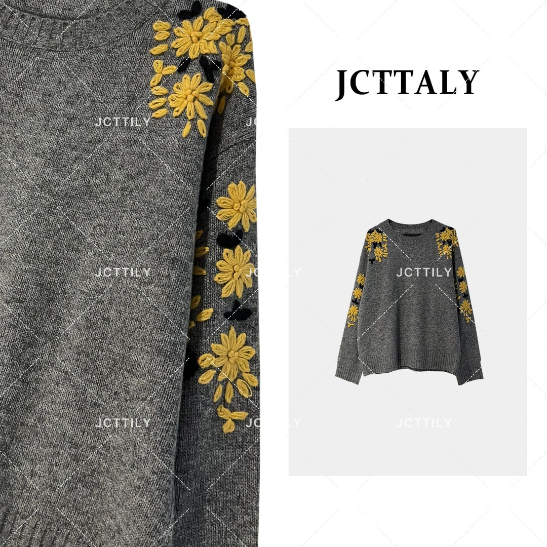 【宠粉价】百搭重工女士手工绣花圆领时尚毛衣JC-A2836