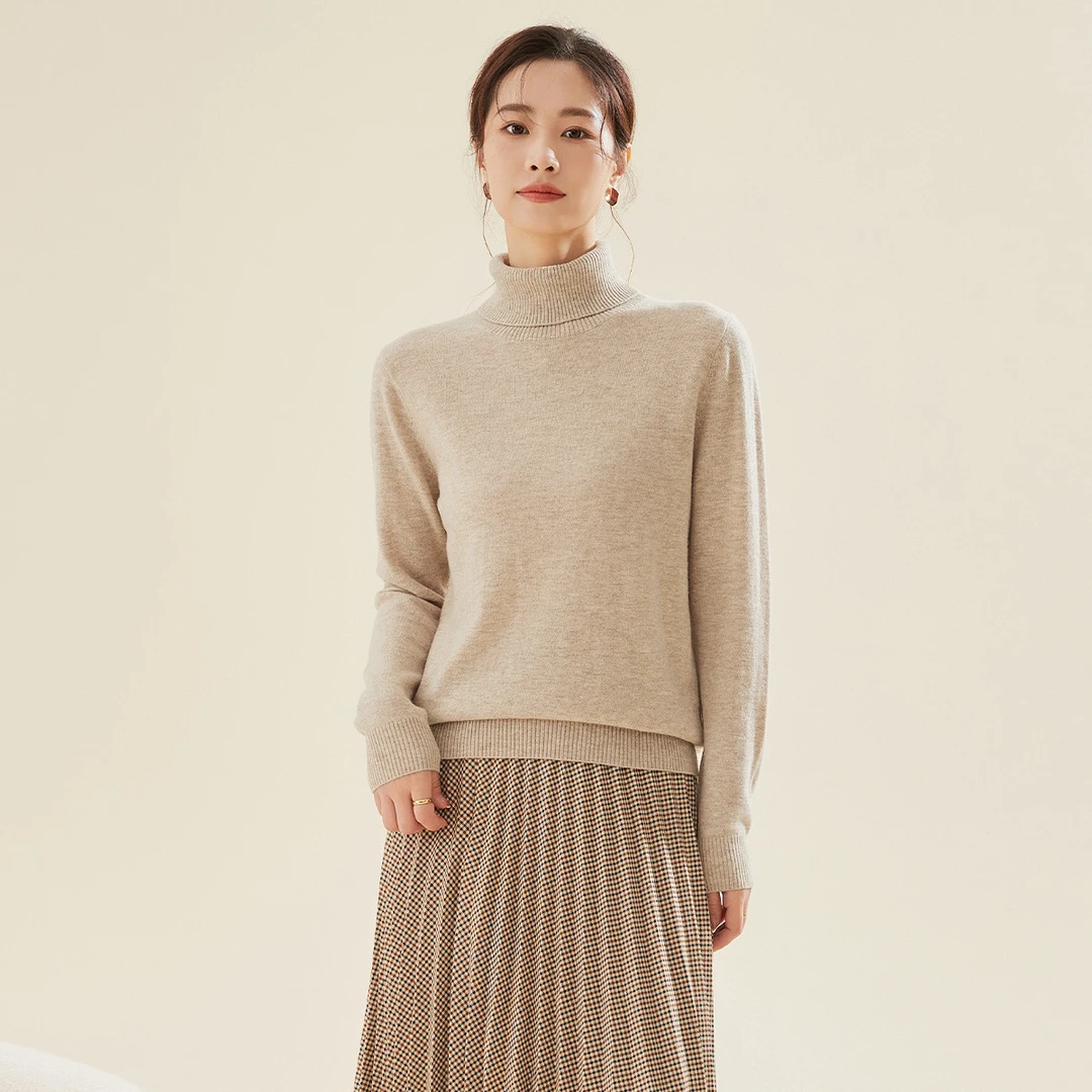 春竹2025秋季100%羊毛衫纯色圆领优雅百搭女针织休闲保暖毛衣