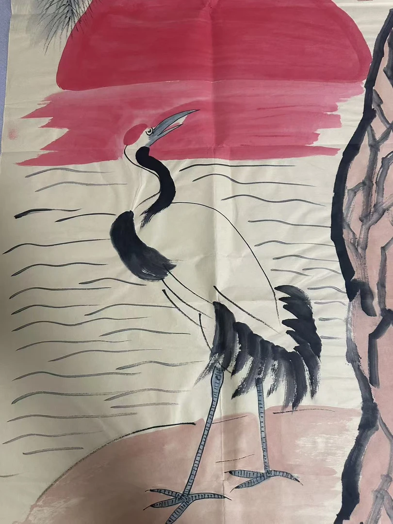 画心石仙鹤送吉祥适合家庭酒店玄关装饰画