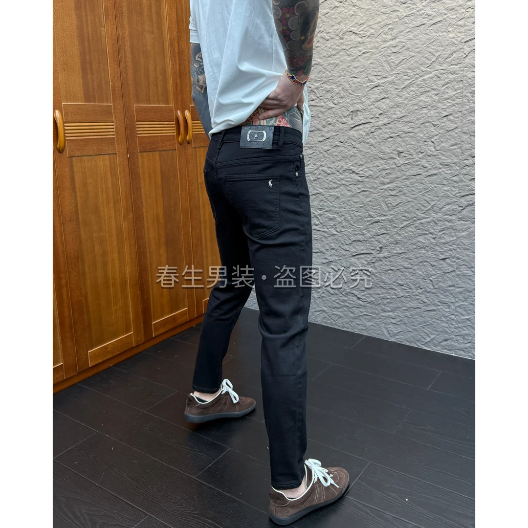 2025秋冬新品时尚休闲百搭纯色净版男士黑色牛仔裤8969加绒