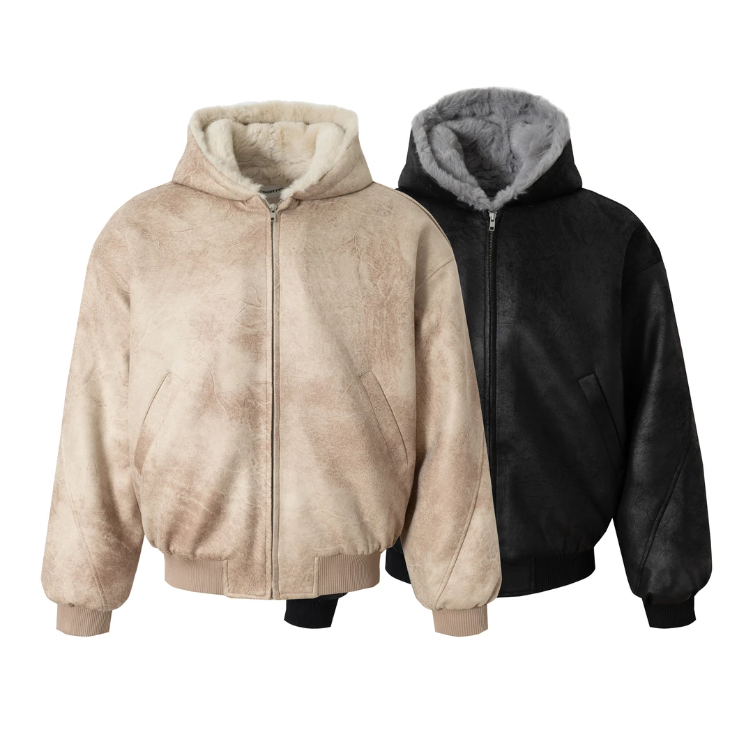 TOM潮 美式复古街头风连帽加绒短外套冬季新款2025情侣男女百搭