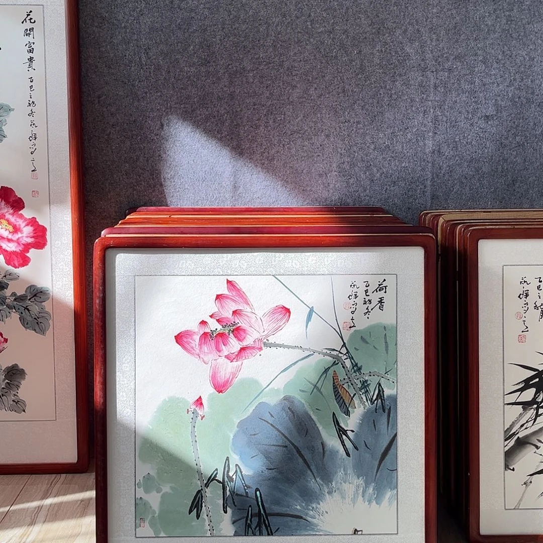 国画书画作品带框63×63