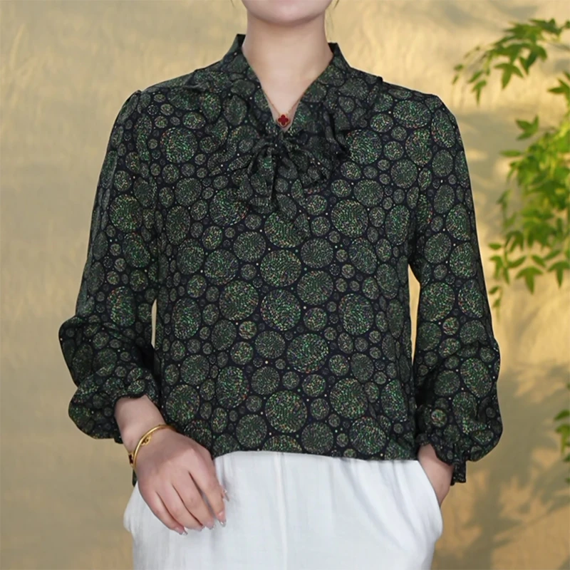 【147翡翠绿木耳领】2025年新款中老年女装妈妈装时尚百搭长袖衬衫