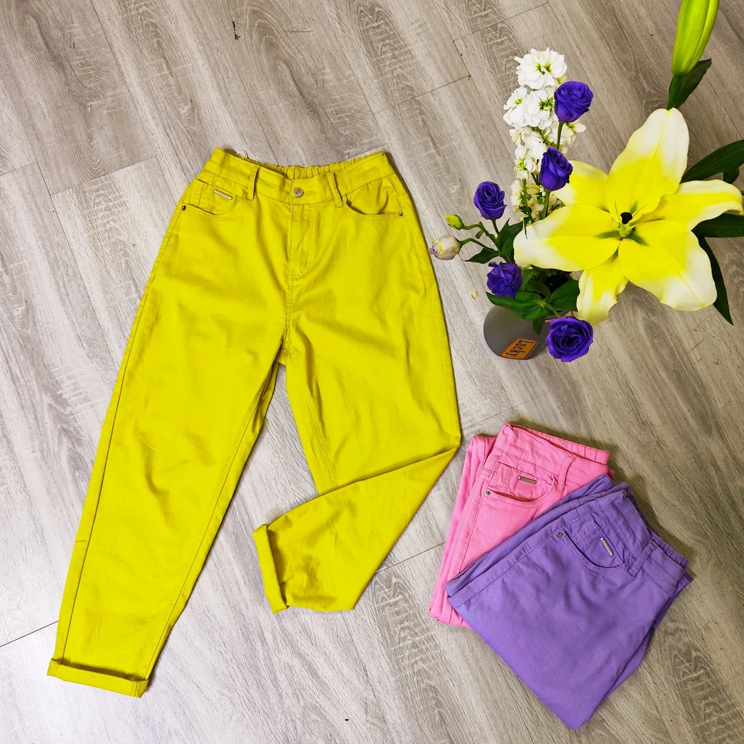 糖果色净版牛仔裤松紧腰纯色洋气百搭宽松大码舒适哈伦休闲裤子女