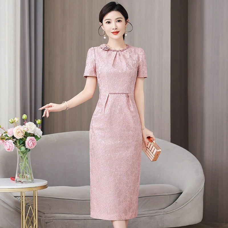 yqwl5576婚礼妈妈婚宴礼服裙2025夏季新款喜婆婆装敬酒修身连衣