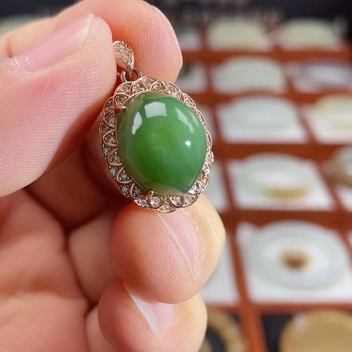 和田玉（碧玉）颈饰银S925镶嵌