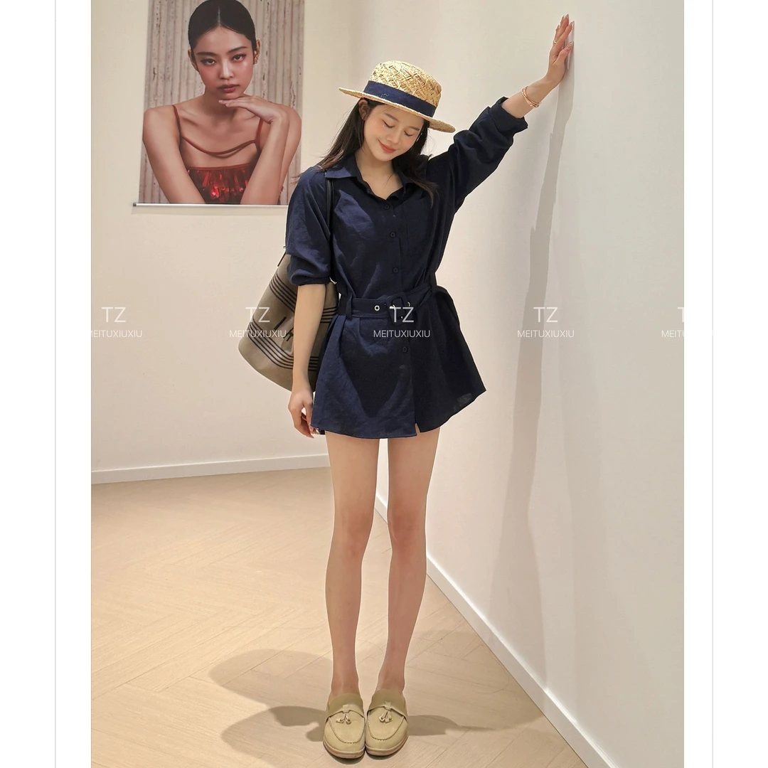 【婷子定制】~150小个子改版夏款韩系收腰宽松气质衬衫裙C736