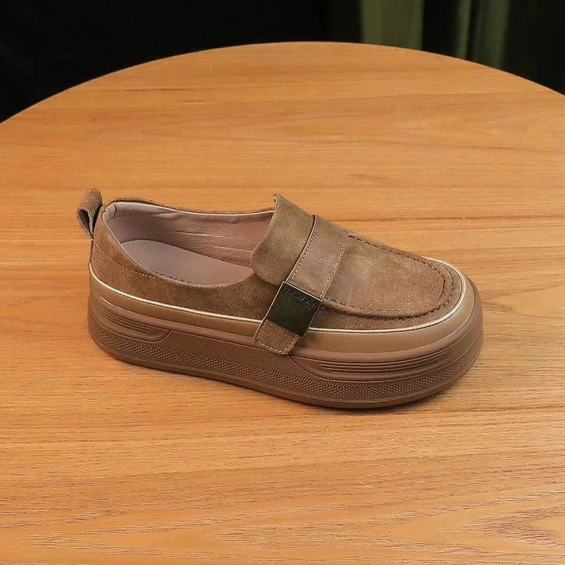 复古一脚蹬厚底乐福鞋女2025年春秋新款透气休闲圆头舒适爆款单鞋