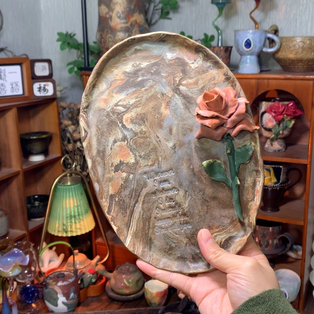 陶｜卡布奇诺 玫瑰盘