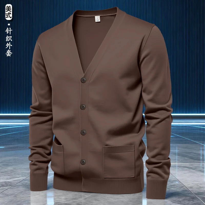 春秋痞帅男装美式高街男款针织衫V领毛衣男士薄款针织开衫外套