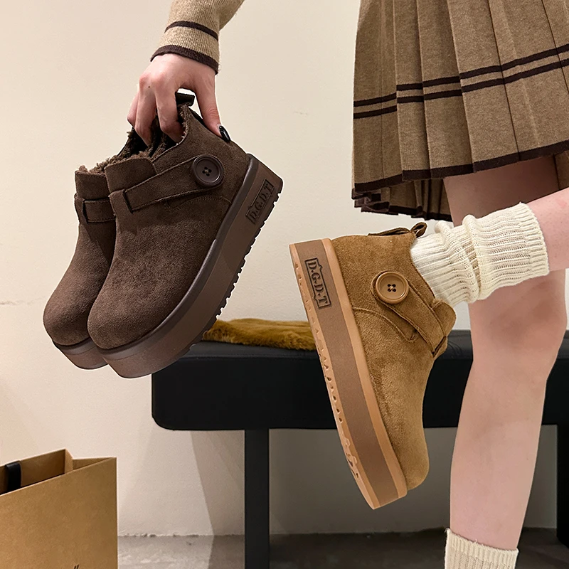 [瑞西娜]~厚底加绒勃肯鞋女秋冬新款雪地靴短靴2025年新款女靴子