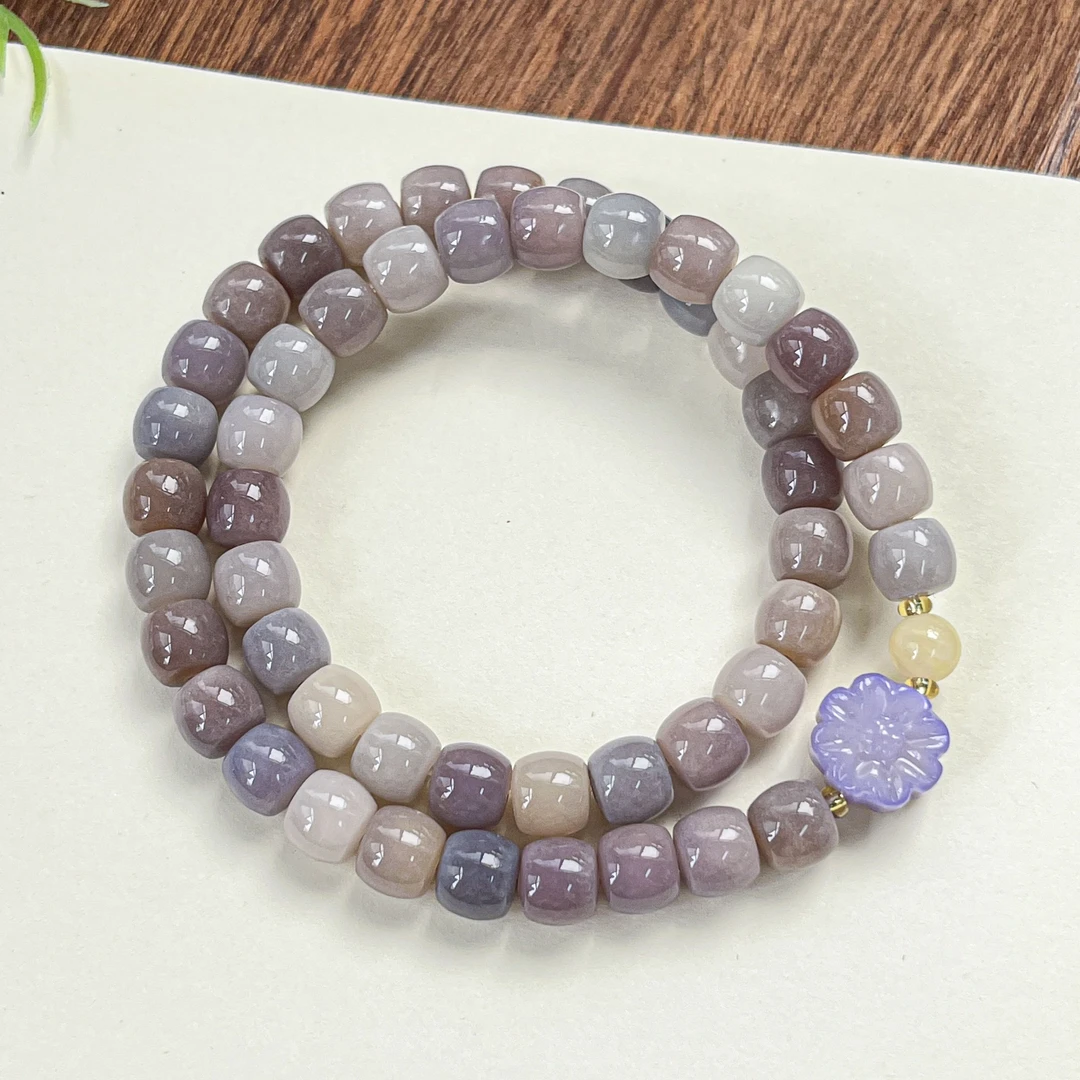 【灵月阁旗舰店】粉紫色直切鼓珠菩提双圈文玩菩提根手串女小众串珠