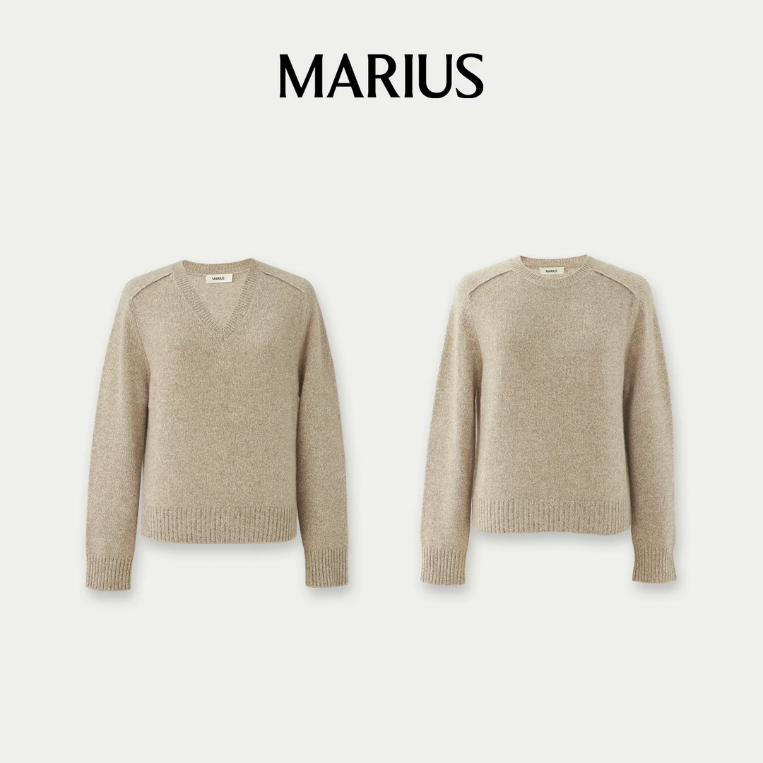 MARIUS“雪花酥”KVSS鄂尔多斯雪花肌理亲肤V领针织套衫1