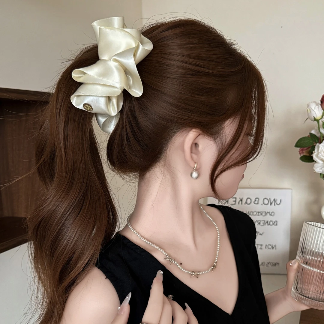 米白色褶皱香蕉夹扭扭夹一字夹发卡高马尾竖夹后脑勺盘发发夹发饰