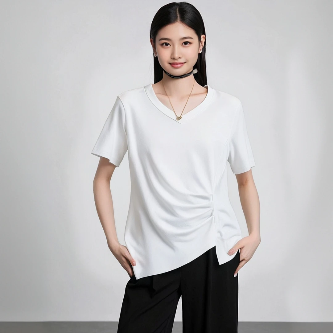 夏季韩版不规则潮流短袖t恤大码女款微胖130-150斤抖音多巴胺上衣