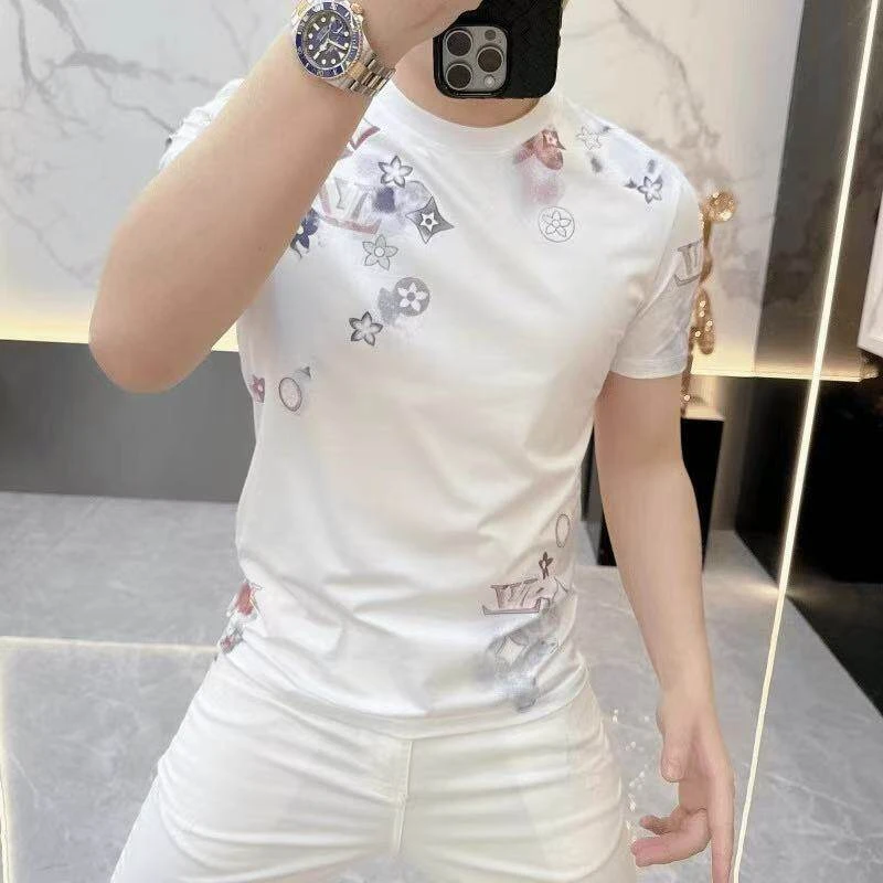 QSD2025夏季新款潮流男圆领T恤时尚轻奢休闲百搭帅气个性短袖男装