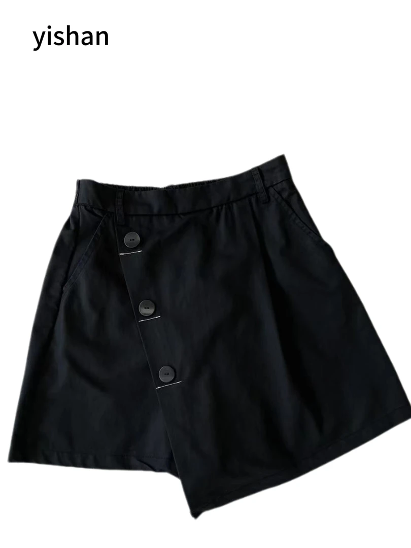 三粒扣棒球裙裤短裤黑白两色夏季遮肉纯色显瘦时尚休闲不规则