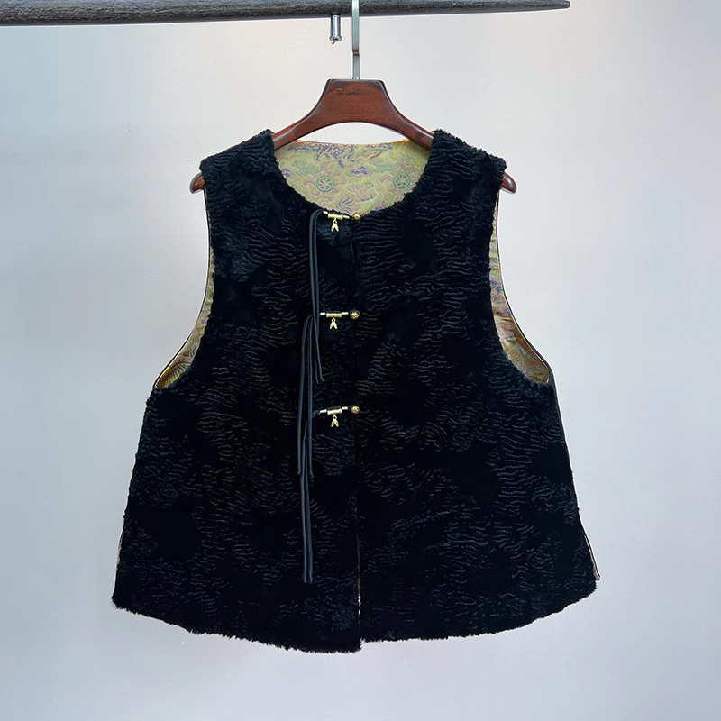 拉贝碧 新中式双面穿织 锦重工刺绣 龙抬头丝绒马甲