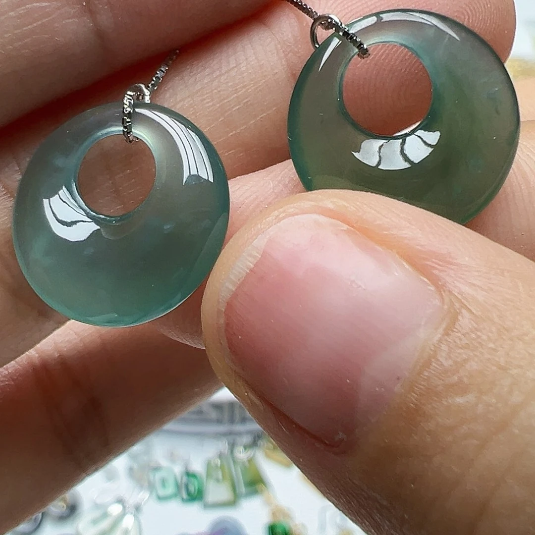 银S925镶嵌翡翠耳饰天然缅甸A货翡翠